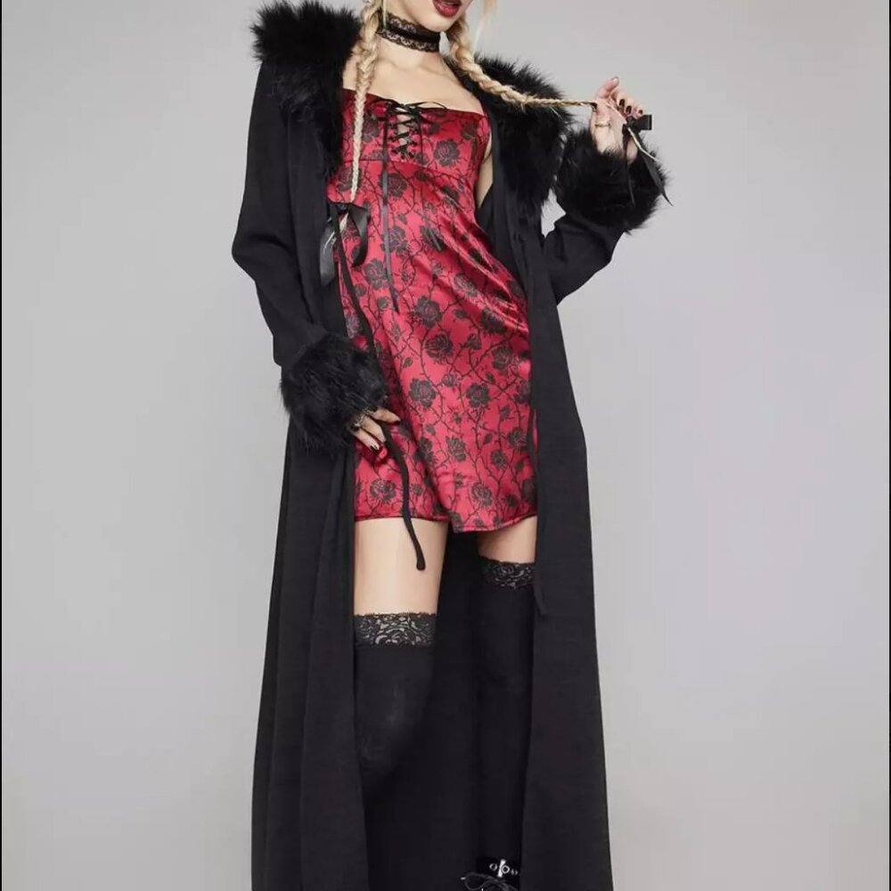 Widow (Dolls Kill) Forever Nocturnal Knit Duster Faux Fur Women's Size Large